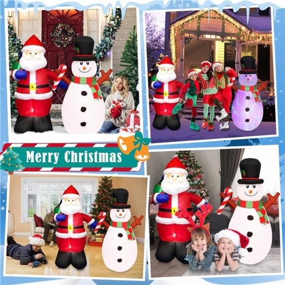5 FT Set of 2 Christmas Inflatable Snowman and Santa Claus with Lights - Picture 6 of 6
